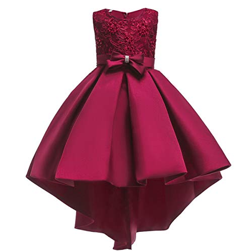 Mädchen Elegant Abendkleid Blume Stickerei Prinzessin Kleid Hochzeit Kommunion Festzug Tutu Geburtstag Taufkleid Ärmellos Vokuhila Partykleid Hi-Lo Festlich Formal Prom Ballkleid Weinrot 11-12 Jahre von IMEKIS
