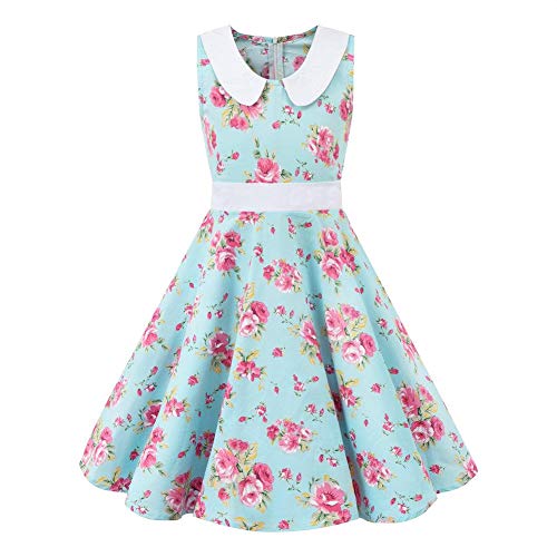 Mädchen Vintage 1959er Jahre Kleid Polka Dots Blumendruck Partykleid Prinzessin Baumwolle Hochzeit Geburtstag Abendkleid A Linie Ärmelloses Retro Swing Faltenkleid Casual Sommerkleid von IMEKIS