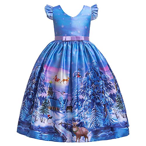 Mädchen Weihnachtskleid Weihnachtsmann Schneemann Schneeflocke Rentier Weihnachten Druckt Kleid Xmas Santa Geschenk Geburtstag Festlich Partykleid Prinzessin Lang Swing Kleider Blau 13-14 Jahre von IMEKIS