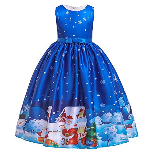 Mädchen Weihnachtskleid Weihnachtsmann Schneemann Schneeflocke Rentier Weihnachten Druckt Kleid Xmas Santa Geschenk Geburtstag Festlich Partykleid Prinzessin Lang Swing Kleider Blau 6-7 Jahre von IMEKIS