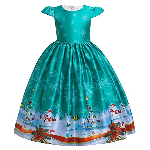 Mädchen Weihnachtskleid Weihnachtsmann Schneemann Schneeflocke Rentier Weihnachten Druckt Kleid Xmas Santa Geschenk Geburtstag Festlich Partykleid Prinzessin Lang Swing Kleider Grün 7-8 Jahre von IMEKIS