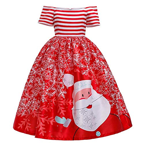 Mädchen Weihnachtskleid Weihnachtsmann Schneemann Schneeflocke Rentier Weihnachten Druckt Kleid Xmas Santa Geschenk Geburtstag Festlich Partykleid Prinzessin Lang Swing Kleider Rot 11-12 Jahre von IMEKIS