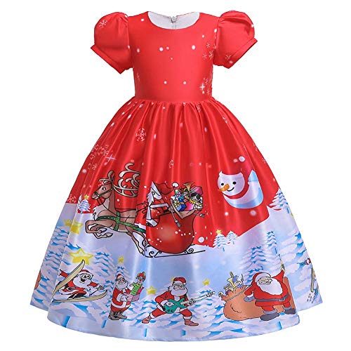 Mädchen Weihnachtskleid Weihnachtsmann Schneemann Schneeflocke Rentier Weihnachten Druckt Kleid Xmas Santa Geschenk Geburtstag Festlich Partykleid Prinzessin Lang Swing Kleider Rot 4-5 Jahre von IMEKIS