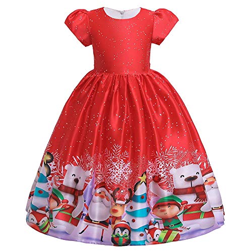 Mädchen Weihnachtskleid Weihnachtsmann Schneemann Schneeflocke Rentier Weihnachten Druckt Kleid Xmas Santa Geschenk Geburtstag Festlich Partykleid Prinzessin Lang Swing Kleider Rot 4-5 Jahre von IMEKIS