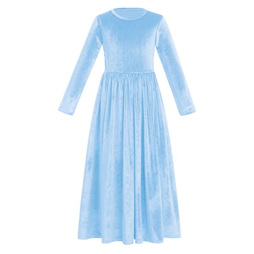 Weihnachtskleid für Mädchen Langarm Samt Herbst Winter Partykleid Prinzessin Weihnachten Kleid A Linie Hochzeit Geburtstagskleid Lang Abschlussball Ballkleid mit Taschen Blau 6-7 Jahre von IMEKIS