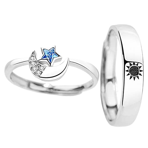 IMIKEYA 1 Paar Ehe und Verlobungsringe Ringe für Liebende Offene Ringe mit und Mondmotiv Stilvoller Schmuck für Hochzeit und Valentinstag Männer Sonnenring Frauen Blauer von IMIKEYA