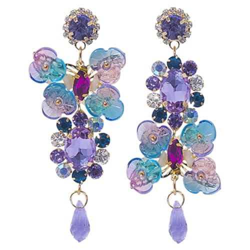 IMIKEYA 1 Paar Farbenfrohe Asymmetrische Ohrringe mit Kristallblumen Design für Damen Statement Ohrringe Leicht und Hautfreundlich für Besondere Anlässe Wie Hochzeiten und von IMIKEYA