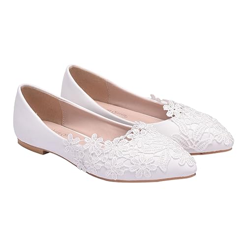 IMIKEYA 1 Paar Flache Brautschuhe Damen Ballerinas mit Spitzem Design Leicht und für Hochzeiten Partys und Formelle Anlässe Weiße Farbvariante IMIKEYA 1 Paar Flache Brautschuhe Damen Ballerinas mit Spitzem Design Leicht und für Hochzeiten Partys und Formelle Anlässe Weiße Farbvariante von IMIKEYA