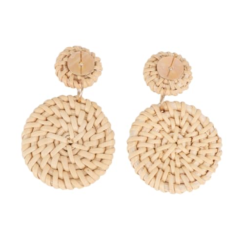 IMIKEYA 1 Paar Rattan Woven Ohrringe für Damen Handgefertigte Holz Ohrhänger im Natürlichen Stil Leicht und Tragbar für Partys und Alltagslooks Weiß von IMIKEYA