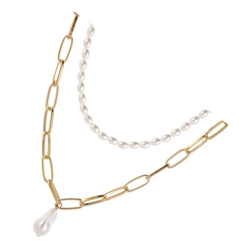 IMIKEYA Retro Perlen Anhänger Halskette Legierungskette Barock Schlüsselbeinkette Mit Perlen Für Damen Schmuck von IMIKEYA