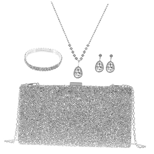 IMIKEYA 1 Satz Brautschmuck Set mit Clutch Halskette Ohrringe Armband und Abendtasche für Hochzeiten und Besondere Anlässe Elegantes Teiliges Damen Juwelenset von IMIKEYA