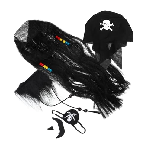 IMIKEYA 1 Satz Piratenzubehör Piratenkostüm Männer Piraten-augenklappe Perücke Patch Halloween Party Cosplay Piratenkostüm Damen Flecken Marge Für Erwachsene Piratenbart Black Stoff von IMIKEYA