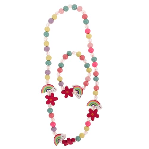IMIKEYA Holz Halskette Und Armband Set Für Mädchen Mit Regenbogen Anhänger Perlen Schmuck Modeschmuck Geschenkidee von IMIKEYA