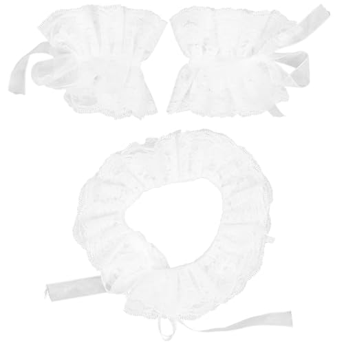 IMIKEYA 1 Set Vintage-Spitzen-Rüschenkragen und -Manschetten – Clown-Kostümzubehör, abnehmbarer Hals-Rüschenkragen und -Ärmel für Halloween-Partys von IMIKEYA