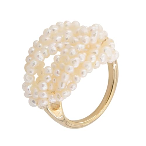 IMIKEYA Mehrlagiger Perlenring Damen Baumwollgewebter Fingerring mit Natürlichen Perlen Luxuriöser Ringschmuck für Verschiedene Anlässe von IMIKEYA