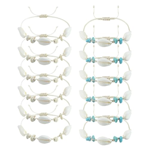 IMIKEYA 12 Stück Teiliges Boho Muschelarmband und Fußkettchen Verstellbar Handgefertigt für Frauen Strand Accessoire mit Einzigartigem Muscheldesign von IMIKEYA