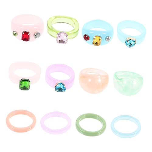 IMIKEYA 12stücke Trendige Runde Harzringe Für Damen Acrylringe Mit Bunt Design Schmuck-harzringe Für Frauen von IMIKEYA