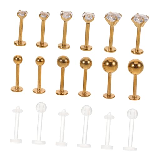 IMIKEYA 18 Stück Teiliges Labret Piercing aus Rostfreiem Edelstahl mit Funkelnden Zirkonia Interne Gewinde Verschiedene Komfortabel und Korrosionsbeständig Geeignet für Lippen Tragus von IMIKEYA