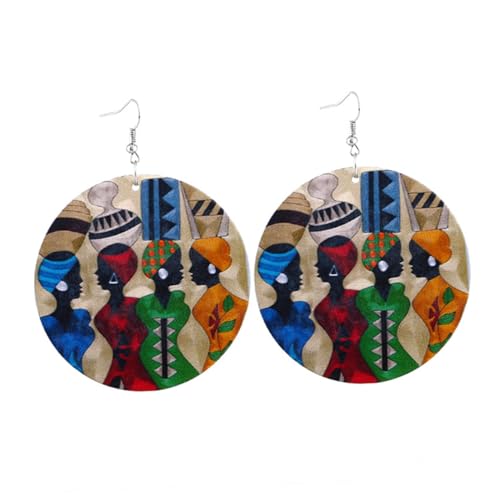 IMIKEYA 1Paar Natürliche Holzohrringe für Frauen Handgefertigte Geometrische Ohrringe mit Buntem Cartoon Ästhetischer Schmuck für Damen für zu Anlässen Wie Geburtstag von IMIKEYA