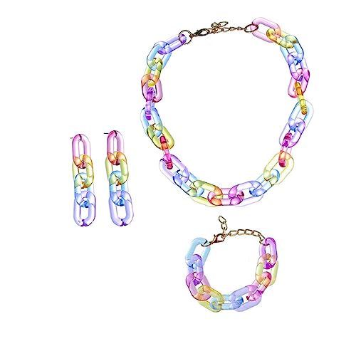 IMIKEYA Bunte Acryl Ohrringe Mit Papierklammer Kette Und Armband Mädchen Schmuck Farbenfroh Sicher Hautfreundlich von IMIKEYA