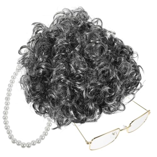 IMIKEYA 1Satz Perücke Cosplay mit Brille und Halskette Großmutter Kostüm Zubehör für Halloween Karneval und Kostümpartys für Bühnenauftritte und Events von IMIKEYA