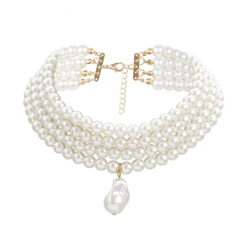 IMIKEYA 1Stück Geometrische Perlenkette mit Dekorativem Anhänger für Frauen Halskette im Mehrlagigen Design für Partys Hochzeiten und Besondere Anlässe von IMIKEYA