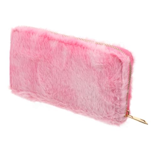 IMIKEYA Damen Geldbörse mit Reißverschluss Plüsch Polyester Tragbare Handtasche für Reisen Alltag Partys Süße Plüsch Geldbörse für Frauen von IMIKEYA