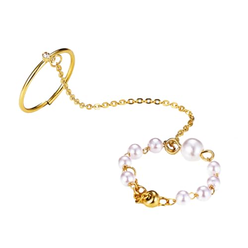IMIKEYA Kreativer Kettenring Mit Perlen Im Vintage-stil Fingerring Für Damen Exquisiter Schmuck Für Partys Und Täglichen Gebrauch von IMIKEYA