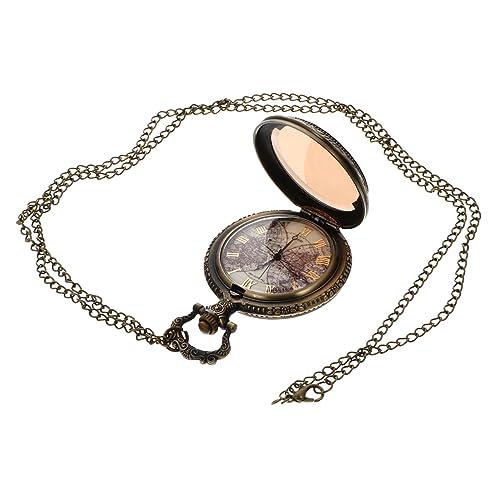 IMIKEYA Retro Taschenuhr Weltkarte Design Quarzwerk Uhr Vintage Relief Hängeuhr Für Kleidung Dekoration Opa Vater Freund Familie Geschenk von IMIKEYA