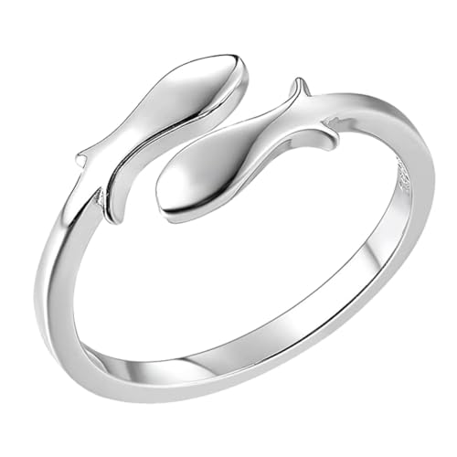 IMIKEYA 1Stück Stylischer Verstellbarer Doppelfisch Ring Silber Eleganter Drahtzieh Ring als für Besondere Anlässe Modisches Accessoire für Tag von IMIKEYA