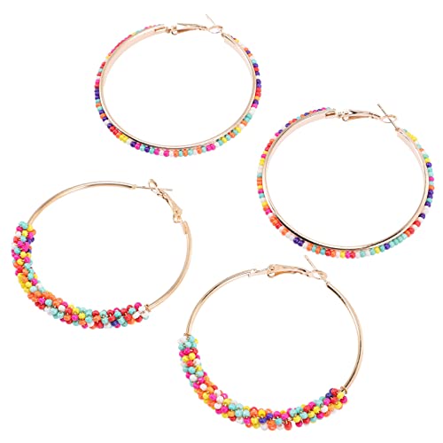 IMIKEYA 2 Paare Bohemian Creolen Ohrringe Bunten Perlen Runde Vintage Hoops für Frauen für Formelle und Informelle Anlässe und von IMIKEYA