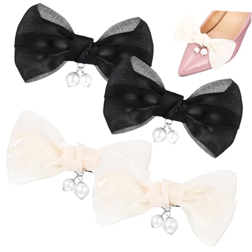 IMIKEYA 2 Paare Bowknot Schuhclips mit Perlen Abnehmbare Schleifen Schuhschnallen Schuhdekoration für Damen Pumps Braut Accessoires Einfach zu Befestigen Schwarz und Weiß von IMIKEYA