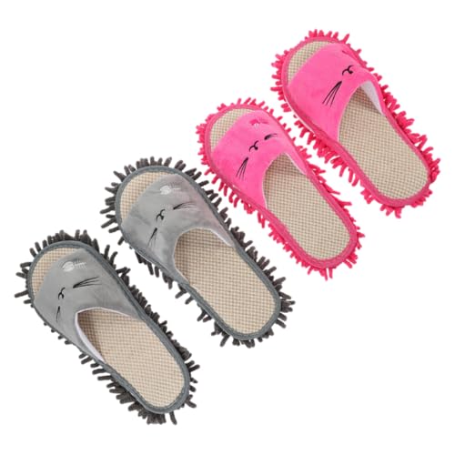 IMIKEYA 2 Paare Chenille Wischmopp hausschuhe Rutschfest Komfortabel Waschbar für Holz Fliesen Vinyl Böden Praktische Reinigung Hausschuhe Damen Home Cleaning Tools von IMIKEYA