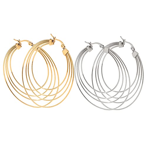 IMIKEYA 2 Paare Damen Creolen Ohrringe Runde Ohrschmuck Layered Design für Hochzeiten Partys und Alltagskleidung in und Goldfarbe von IMIKEYA