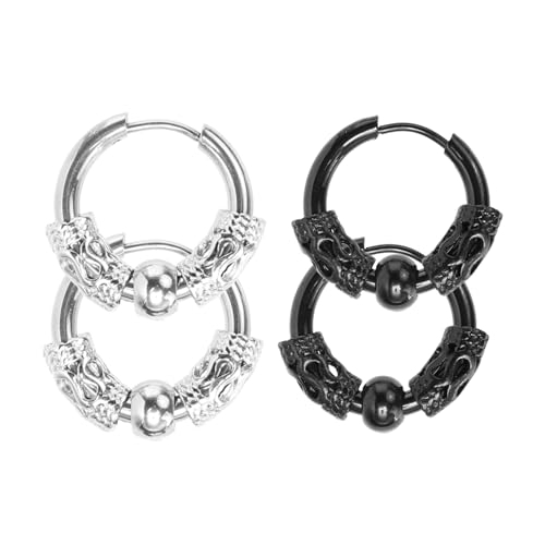 IMIKEYA 2 Paare Herren Ohrringe aus Edelstahl Runde Dragon Design Ohrstecker mit Kugel Modische Stylische Ohrschmuck Passend zu Halloween Geburtstag Valentinstag Alltag von IMIKEYA