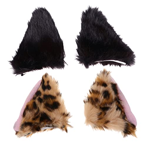 IMIKEYA 2 Paare Katzenohren Haarklammern Flauschige Cosplay Haarspangen für Frauen und Mädchen Niedliche Tierohren Haarschmuck Geeignet für Kostüm Halloween Party Schwarz und von IMIKEYA