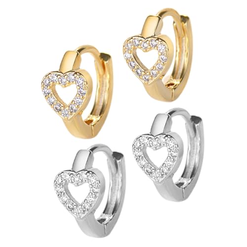 IMIKEYA 2 Paare Kleines Herz Ohrringe Gold und Weißgoldfarbene Creolen für Damen Stilvolle Ear Hoops für Knorpel und Alltägliches Tragen für Anlässe von IMIKEYA