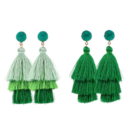 IMIKEYA 2 Paare Patrick's Day Boho Ohrhänger Damen Dreilagige Quasten Ohrringe Exotisch Stil Schmuck für Party und Alltag von IMIKEYA