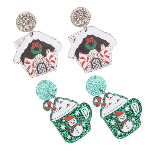 IMIKEYA 2 Paare Weihnachtsohrringe Weihnachtshaus und Xmas Becher Anhänger Ohrschmuck Festlich für Weihnachten Familienfeier und Outdoor Events von IMIKEYA