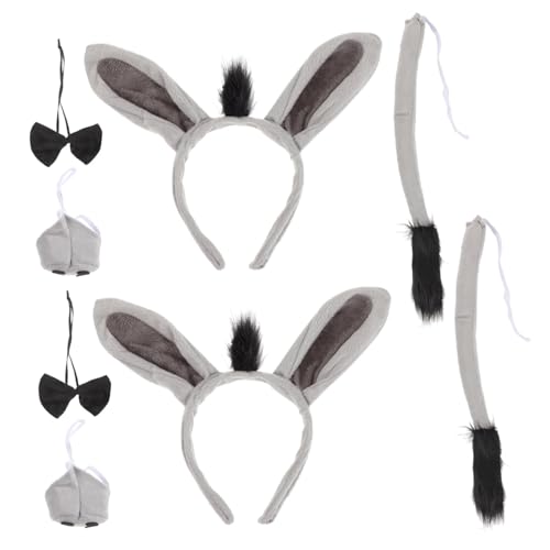 IMIKEYA 2 Sätze Donkey Cosplay Kit mit Haarreif Süße Donkey Ohren Nase und Fliege Niedliches Tierkostüm Zubehör für Karneval Halloween Party für Erwachsene von IMIKEYA