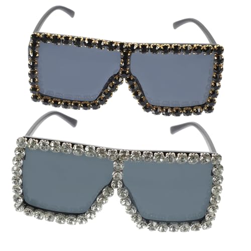 IMIKEYA 2 Stck. Quadratische Damen Sonnenbrillen mit Strass Dekorative Partybrillen in Schwarz und Glänzend Robustes Material Modisch und Vielseitig für Festivals Fotoshootings und Alltag von IMIKEYA