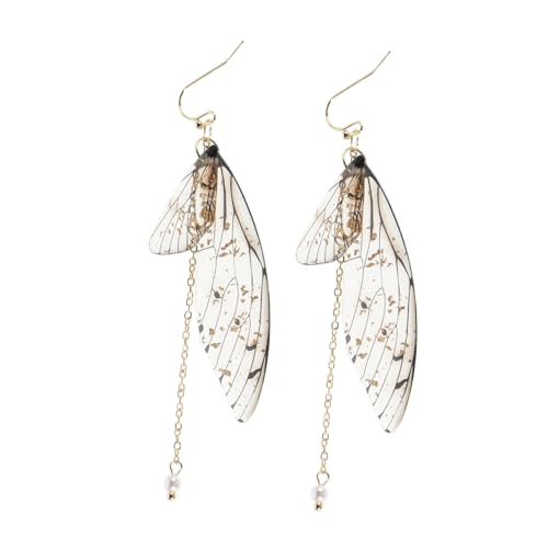 IMIKEYA 2 Stück Butterfly Wing Ohrringe Damen mit Farbverlauf und Künstlichen Perlen Lange Baumelnde Ohrhänger Festlicher Schmuck für Hochzeit Party und Alltag von IMIKEYA