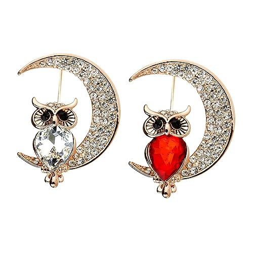 IMIKEYA 2 Stück Damen Brosche Eule Form mit Öl Effekt Bunt Farbige Strass Kristall Schmuck für Kleidung Dekoration aus Leicht und Elegant Weiß und Rot von IMIKEYA