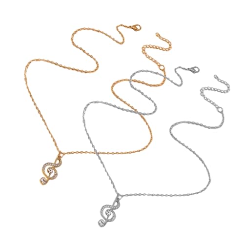 IMIKEYA 2 Stück Damen Halsketten mit Strass Anhänger Einzigartige Musiknoten Clavicle Chains Gold und Silber Trendiger Hip Hop Stil für Partys und Alltag von IMIKEYA