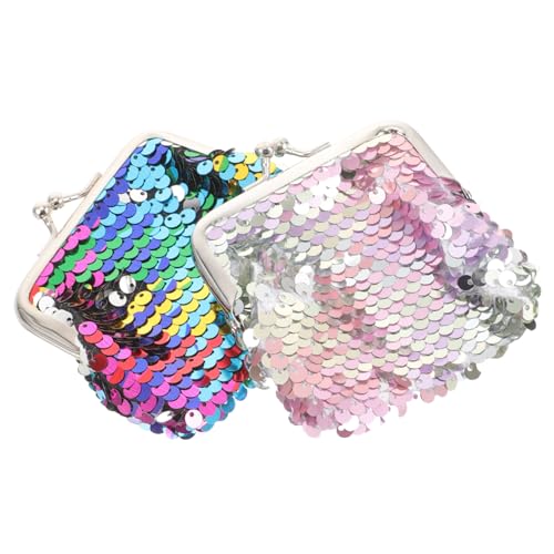 IMIKEYA 2 Stück Doppelseitige Pailletten Münzbörse mit Kiss Lock Verschluss Kleine Leichte Geldbörse für Frauen und Mädchen Kompakt und Sicher Set Regenbogen und für Münzen Schlüssel und von IMIKEYA