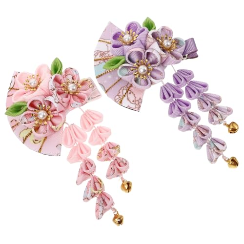 IMIKEYA 2stücke Blumen-haarnadeln Fächer-haarspangen Für Damen Mit Quaste Haarschmuck Im Japanischen Stil Haar-accessoires Haarspangen Für Frauen von IMIKEYA