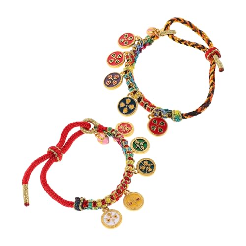 IMIKEYA 2 Stück Handgewebtes Tibetisches Wohlstandsarmband Baumwolle Verstellbar Bunt Glücksbringer Schmuck mit Thangka motiv Symbol für Reichtum und Prosperität von IMIKEYA