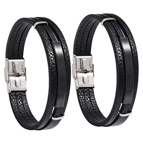 IMIKEYA 2 Stück Herren Armbänder Schwarzem Mehrlagige Geflochtene Handgelenk Kette Cooler Punk Stil für Modebewusste für Bands und Street Dancer von IMIKEYA