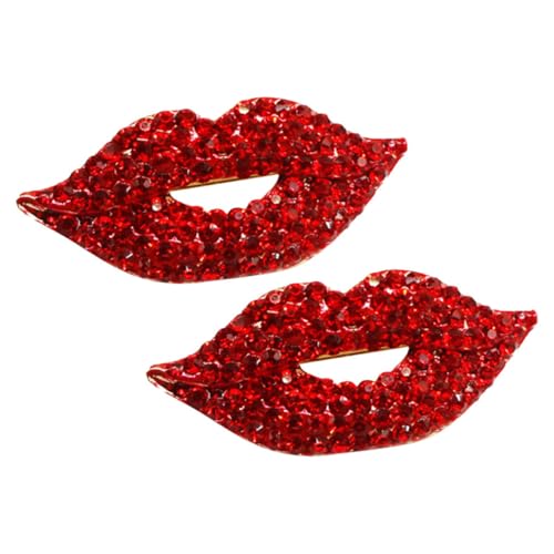 IMIKEYA 2stücke Rote Strass-lippenbrosche Für Damen Modische Jackenbrosche Aus Kleine Brosche Mit Strasssteinen Kreative Reverskette Für Herrenanzüge Elegantes Kleidungsaccessoire von IMIKEYA