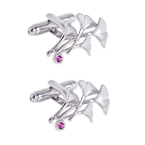 IMIKEYA 2 Stück Manschettenknöpfe Herren Metall Ginkgo Design mit Zirkonia Langlebige Legierung Dekorative Business Anzug Accessoires für Hochzeit Party Alltag von IMIKEYA